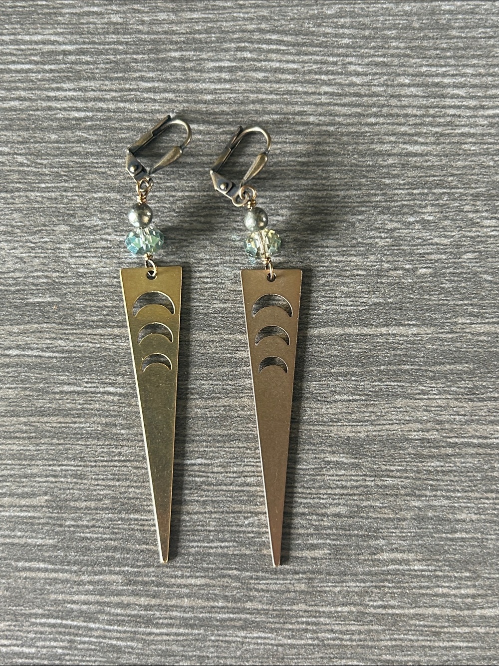 Brass Crescent Cutout Spike Drop Earrings - Women's Jewelry